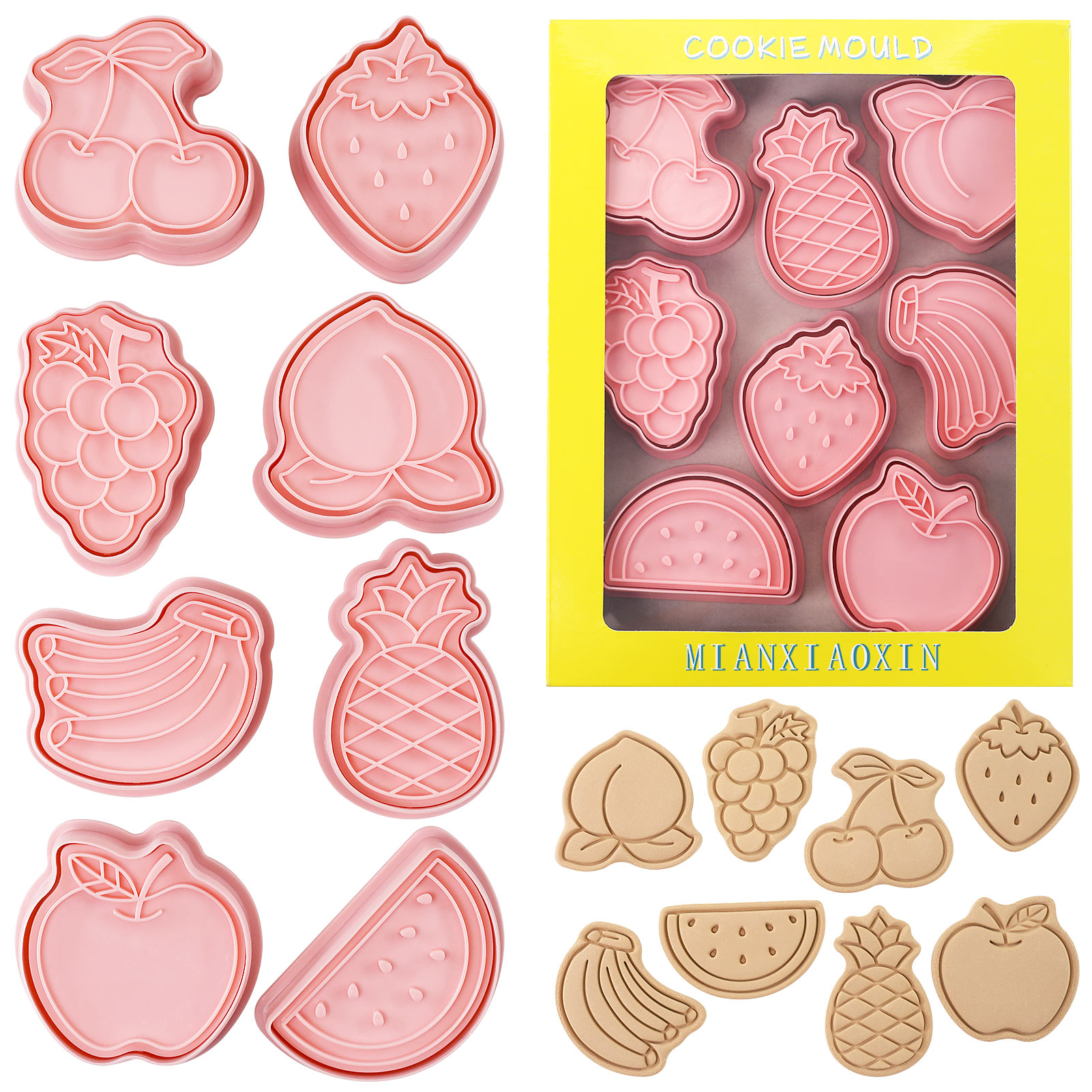 Kitchen Baking Cookies - 8-teilige süße Obst-Ausstechformen, Kirsche, Pfirsich, Bananen,