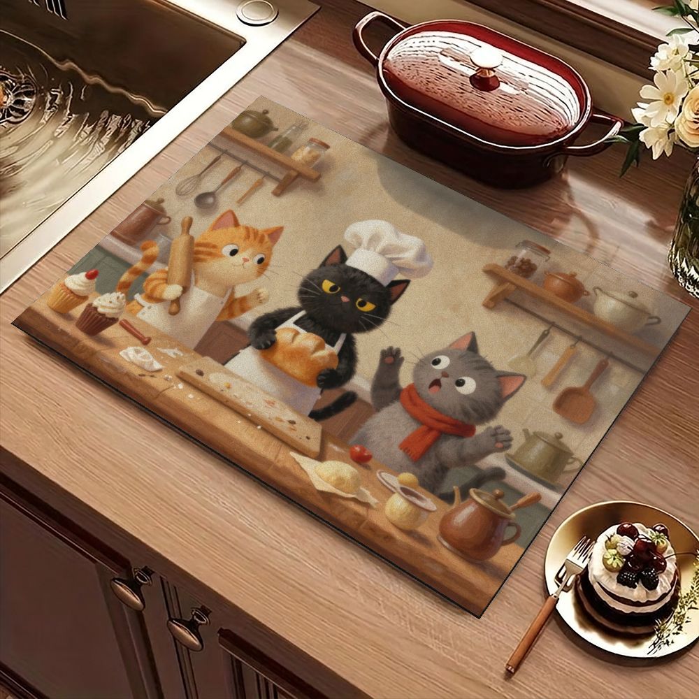 Super Kitchen Baking Mat - Niedliche Cartoon-Katzen Backmatte, Schnelltrocknend, Super Saugfähig,