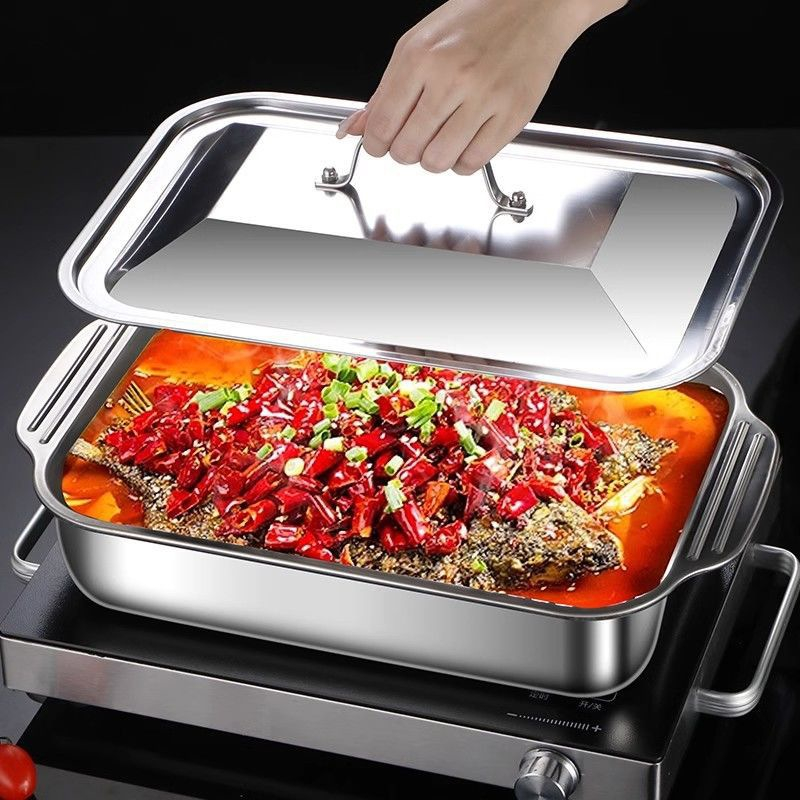 Kitchen Baking Ware - Edelstahl-Backform mit Deckel Multifunktionale Rechteckige Ofenfeste