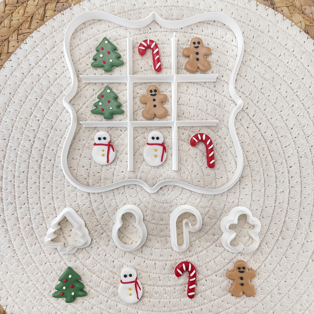 Kitchen Baking Cookies - 6-teiliges Weihnachts-Tic-Tac-Toe-Keksausstecher-Set, Formen für Baum, Schneemann,