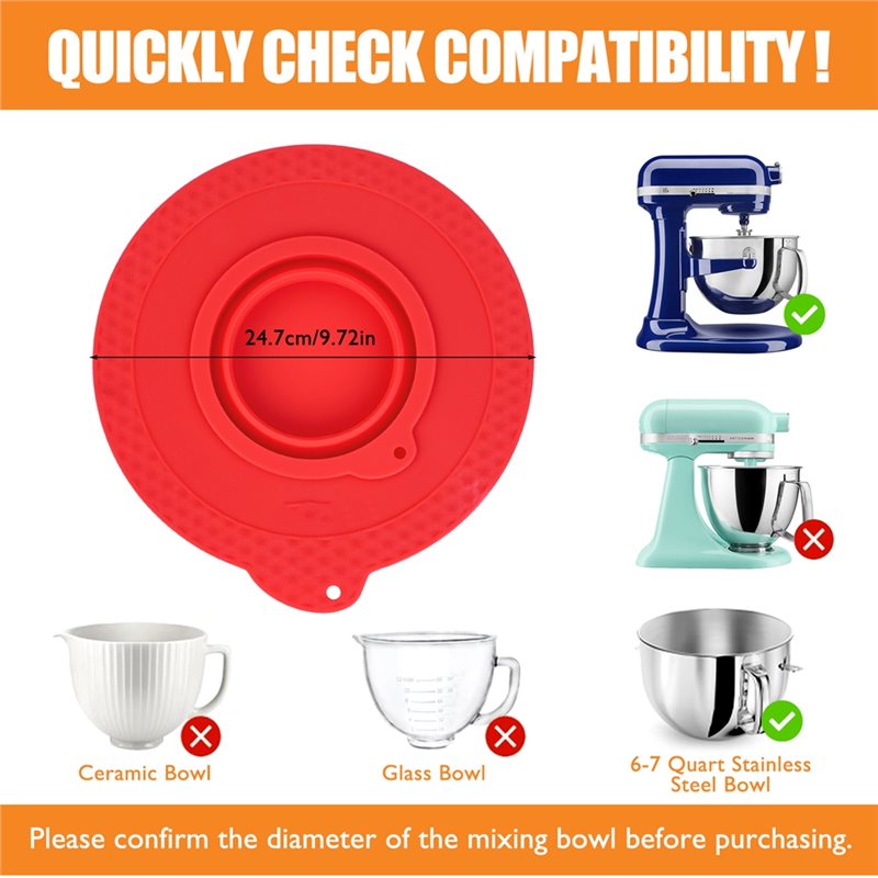 Stand Mixer Bowl - AD24 Silikon-Mixerschüsselabdeckung für Kitchenaid 6-7 Quart