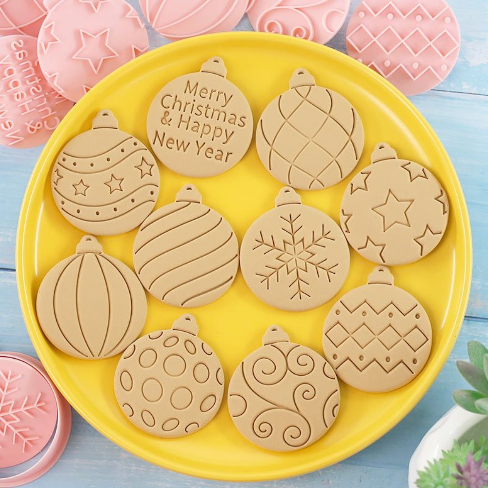 Kitchen Baking Cookies - 11-teiliges Weihnachts-Ornament-Keksausstecher-Set 3D-geprägte Kugelformen mit 10