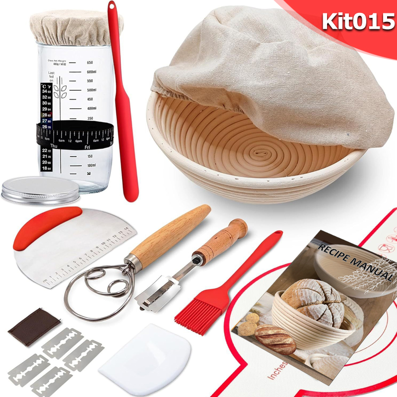 Proofing Basket Banneton - Sauerteig-Starter-Set: Sauerteig-Brotbackform, Gärkörbchen/Starter-Glas/Teigbesen/Schaber, Brotbackwerkzeuge